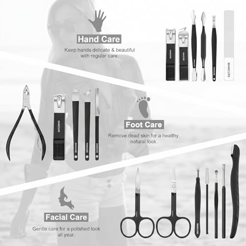 Leipple Manicure Kit Professional Nail Clipper Set-18 Pieces, Black