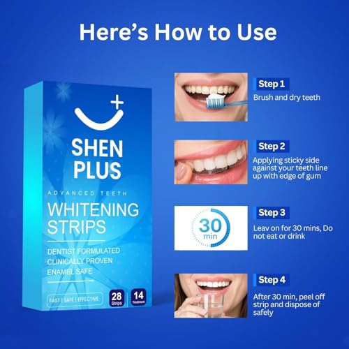 Teeth Whitening Strips Enamel-Safe, Non-Slip Dry 14 Treatments Helps Remove Deep Stain with Coconut, Sage Oil, Dead Sea Salt & Lemon Peel Oil 28 Strips 28 Count (Pack of 1)