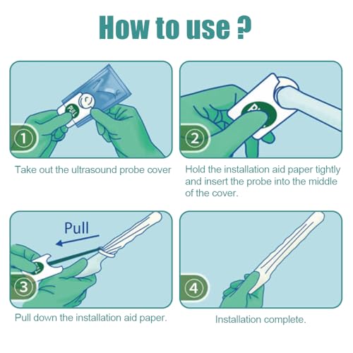 Ultrasound Probe Cover with Gel, 20 Pcs Transducer Sheath Covers, Pre-Lubricated Latex Probe Covers, Individual Packaging, Fits Linear & Sector Probes with lubricant
