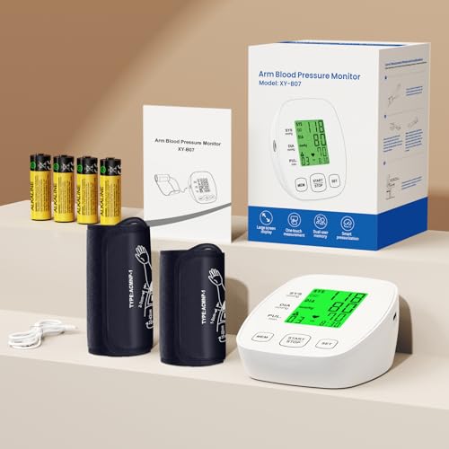 Arm Blood Pressure Monitor with 2 Cuffs, Pediatric Blood Pressure Cuff 6"-9"，Medium/Large Cuff 9"-16.5"， Includes 4 AAA Batteries