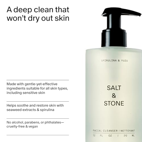Salt & Stone Facial Cleanser, Gentle Face Wash for Women & Men Vegan 7.2 oz