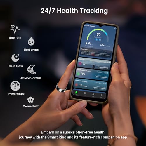 Mirlray Smart Ring for Women & Men, Smart Ring Health Tracker, Blood Oxygen & Heart Rate Monitor, Long Lasting Battery Sleep Ring, Waterproof Fitness Ring (R02C, Black, 7)
