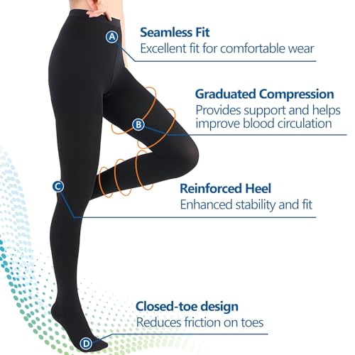 Medical Compression Pantyhose for Women Men,20-30 MmHg Graduated Support Stockings Opaque Closed,Toe Hose High Waist Tights,Leggings,for Varicose Veins,Medias,Lipedema,Maternity XL Black