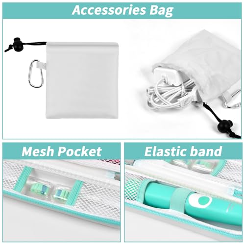 2 Pack Toothbrush Travel Case Compatible with Oral-B Pro 1000, 2000, 3000, 3500, 1500/ for Philips Sonicare ProtectiveClean 4100 5100 Electric Toothbrush with Mesh Pocket for Accessories - White