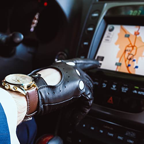 Harssidanzar Mens Lambskin Leather Driving Gloves GM026 XX-Large(10-10.5") Black(touchscreen)