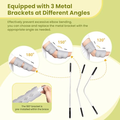 Cubital Tunnel Syndrome Elbow Brace Splint for Ulnar Nerve Entrapment, suitable for all day, with 3 interchangeable angle supports (Airy-Gray-L/XL) Airy-Gray L/XL