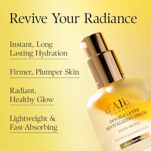 d'alba Piedmont Italian White Truffle Double Layer Revitalizing Serum (1.01 fl.oz), 100hr Hydration, Hyaluronic Acid and Centella Asiatica, Skin Firming and Tightening, Long-lasting Korean Skin Care 1.01 Fl Oz (Pack of 1)