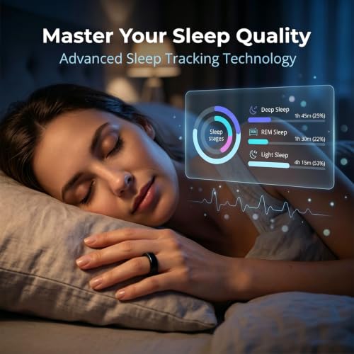 XUV Smart Health Ring, IP68 Waterproof Fitness Tracker with Ring Cover, Heart Rate and Sleep Monitoring, Step Counting, No Subscription Fee, Compatible with iOS and Android (Black, 9) Black