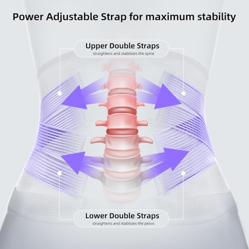 FREETOO Lower Back Brace For Women For Pain, Lumbar Back Support Brace Grey-Violet X-Large