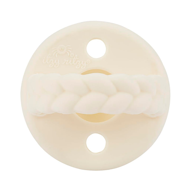 Itzy Ritzy Silicone Pacifiers for Ages 6-18 Months - Itzy Soother Pacifiers Feature Collapsible Handle & Two Air Holes for Added Safety; Set of 2 in Toast & Buttercream, Ages 6-18 Months 6-18 Month