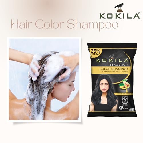 Kokila Unisex Hair Color Shampoo Enriched With Almond Oil in Just 5 Minute, Long-Lasting Instant Hair Color Black Pack of 20 (18ML Each)