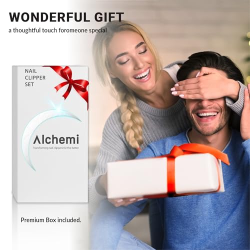 Alchemi Curved Blade Nail Clipper Set – Fingernail & Toenail Clippers with Catcher, 3D Blade Follows Your Nail's Natural Curve, Surgical Grade Steel, Premium Gift Box, 2 Piece Alchemi