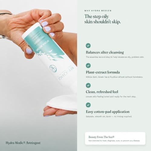 Repechage Hydra Medic Facial Toner & Astringent for Oily Skin with Green Tea, BHA Salicylic Acid, Seaweed Extracts & Willow Bark – Clarifying, Pore Minimizing, Balancing Toner for Face, 6 fl oz