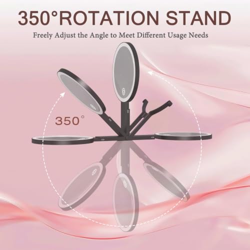 Travel Makeup Mirror with Lights & Foldable Stand, 6" Double Sided 1X/40X Magnifying Portable Lighted Hand Mirror for Men Women, 1X Full Face & 40X POWERFUL Magnification Only for Details Checking Black.1x/40x