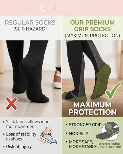 Compression Socks for Women with Grips Knee High Toe Socks Grippy Socks Woman Non Slip for Pregnancy Nurse Athletic Small-Medium A02-five Toe-black/White