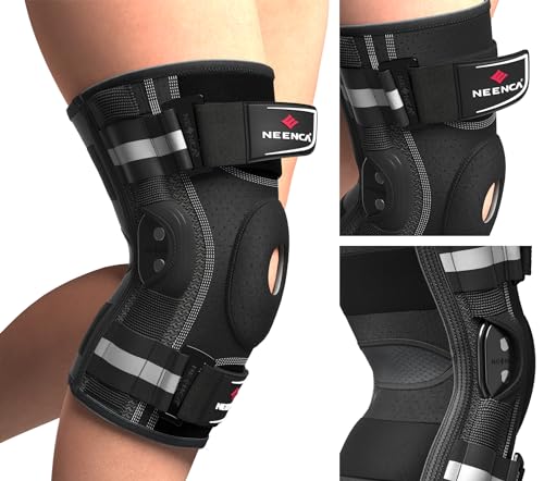 NEENCA Professional Knee Brace, Hinged Knee Support for Women & Men Relief Black-Single Large