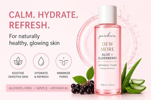 Aloe & Elderberry Facial Toner for Sensitive Skin – Organic, Alcohol-Free Hydrating Face Toner, Soothing & Pore-Minimizing, Gentle Glow-Boosting Toner, 100 mL