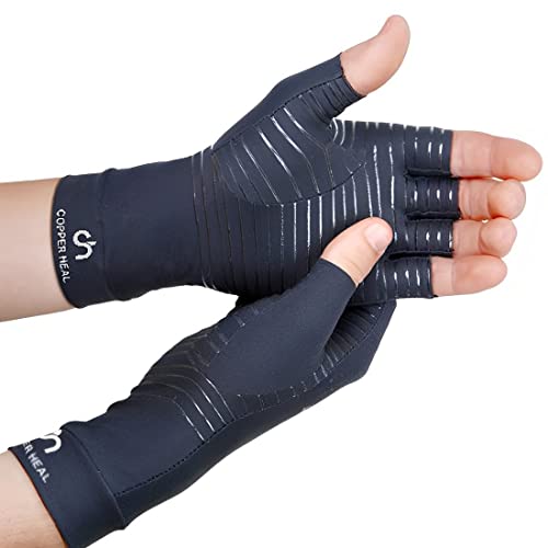 COPPER HEAL Copper Compression Gloves – Pain Relief for Arthritis, Carpal Tunnel & RSI – Fingerless Pair X-Large (1 Pair)