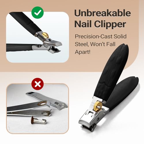 Sharp Toenail and Nail Clippers for Seniors – Heavy Duty for Thick Toenails & Fingernails, Wide Jaw, Anti-Slip Grip, Safety Lock & Splash Guard for Men, Women & Kids Black