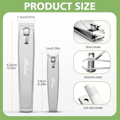 BALUCA Nail Clippers Set, Toenail and Fingernail Clipper Cutter for Men Silver