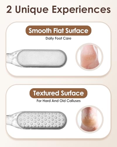 Foot File, Stainless Steel Foot Callus Remover, Double-Sided Pedicure Tool for Hard & Dead Skin, Long-Lasting Foot Scrubber for Smooth, Soft Feet (Transparent)