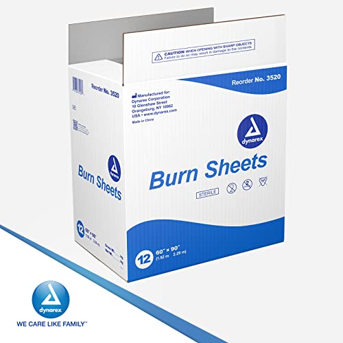 Dynarex Burn Sheet - Sterile, Safely Cover Burn Victims to Prevent Further Injury Until Treated by Medical Professionals, Blue, 60” x 90”- 1 Case of 12 Burn Sheets