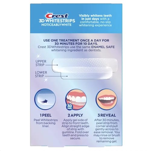 Crest 3D Whitestrips, Noticeably White, Teeth Whitening Strip Kit, 20 Strips (10 Count Pack) Unflavored 20 Count (Pack of 1)