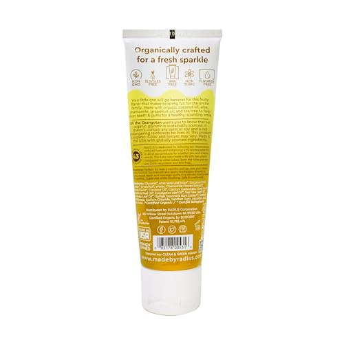 RADIUS USDA Organic Kids Toothpaste 3oz Non Toxic Chemical-Free Gluten-Free Designed to Improve Gum Health for Children's 6 Months and Up - Coconut Banana - Pack of 3 3 Ounce (Pack of 3)