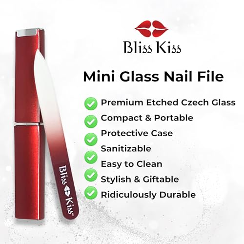 Bliss Kiss Nano Glass Foot File & Czech Crystal Glass Nail File with Case | Callus Remover for Feet & Smooth Nail File Set | Pedicure & Manicure Tools