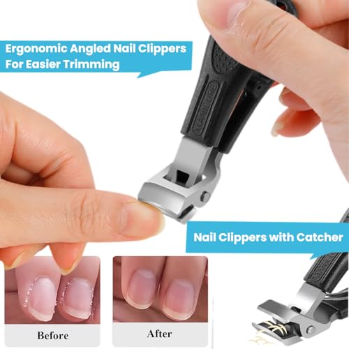 Toenail Clippers for Thick Toenails for Seniors, Angled Head Large Toe Nail Clippers for Thick Nails for Men, Heavy Duty Ingrown Toenail Clippers with Wide Jaw, Sharp Slanted Nail Cutter Black