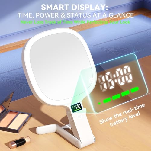 Auxmir 30X/1X Travel Makeup Mirror with Lights, LED Display, 3 Color Modes White
