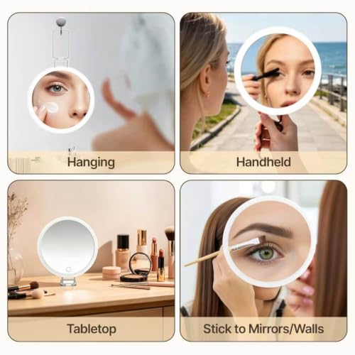 30X Magnifying Mirror with LED Light, Tweezers & Scissors White