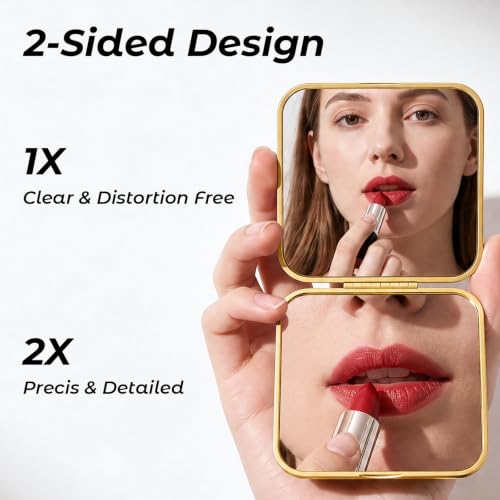Compact Mirror, Pocket Travel Makeup Mirror for Purse, Metal Square Shell, 2-Sided 1X/2X Magnifying, Portable, Folding, Handheld, Gold,18 Pack 18