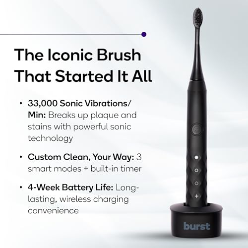 Burst Original Sonic Electric Toothbrush for Adults (Black) | Soft Bristle Black