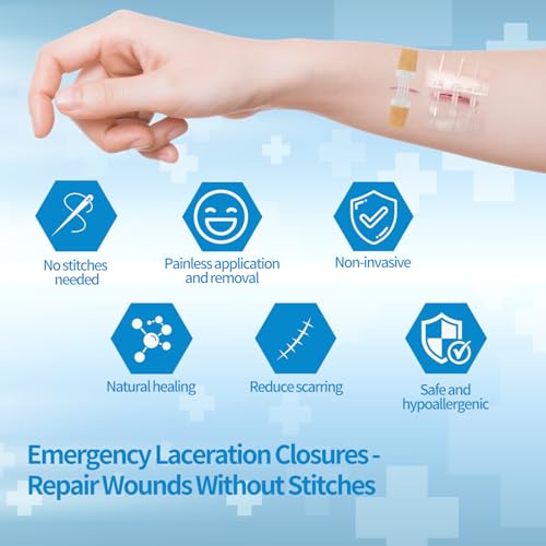 Emergency Laceration Closures, Zipstitch Wound Closure Device (4 Set) - 2 Types Laceration Repair Without Stitches, Easy to Use Wound Closure Kit for Home, Outdoors 4 Set (Mixed)
