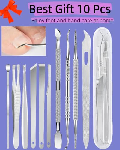 10 Pcs Ingrown Toenail File and Lifters, Ingrown Toenail Removal Kit, Pedicure Tools for Feet with Callus/Dead Skin/Corn Removal, Nail Correction, Polishing & Pain Relief - Stainless Steel with Case