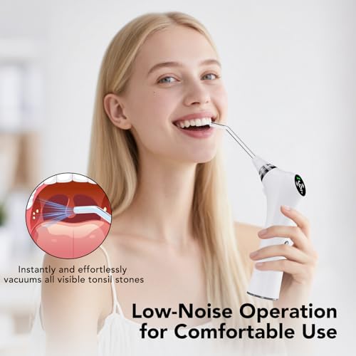 Upgraded Electric Tonsil Stone Remover – High-Precision & Painless Cleaning, Food-Grade Material, 6 Suction Levels | Tonsil Stone Removal Kit with LED Light, Oral Protection & 11 Attachments (Silver) Silver
