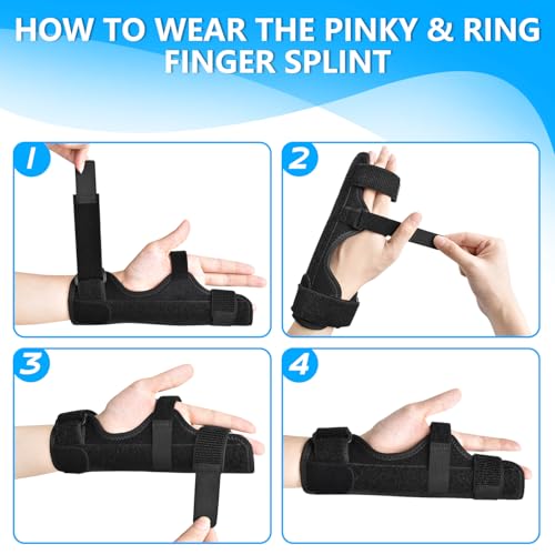 Pinky Finger Splint for Boxer Fractures, Metacarpal Finger Splints Ring & Little Finger Brace, Hand Brace with 2 Splints for Tendonitis, Arthritis, Injury, Fracture, Broken (One Size, Left & Right)