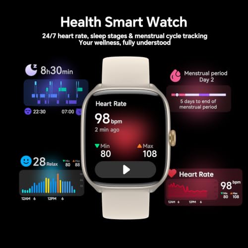 Quican Smart Watch for Women(Answer/Call), AMOLED Fitness Watch for Women Beige 1.75 Inches 46*37.4*12mm