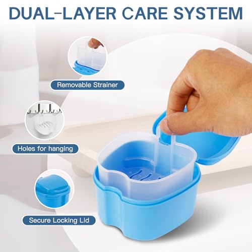 24 Pack Denture Cases and Brushes with Strainer Baskets for Travel