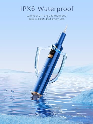 Plaque Remover for Teeth - 42kHz Ultrasonic Tartar Remover with Smart Gum Safety Sensor, 10-Piece Kit (4 Heads + 6 Dentist Tools), LED Light, USB-C Rechargeable, IPX6 Waterproof for Home & Travel Blue