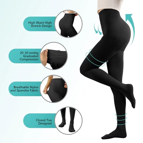 Compression Pantyhose for Women, 20-30mmHg Compression Stockings & Leggings XX-Large Black