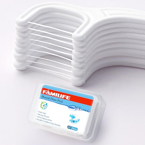 FAMILIFE Floss Picks, 240 Count Mint Dental Floss Picks with 4 Travel Handy Cases and 200 Count Unflavored Dental Floss Picks with 4 Travel Handy Cases