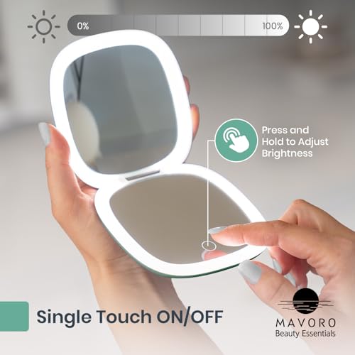Mavoro LED Compact Makeup Mirror | 1x/10x | USB-C Charging | Serene Mint