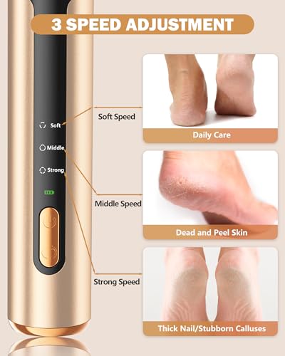 Electric Foot Callus Remover, Callus Remover for Feet with 60 Pcs Sandpaper Discs, Rechargeable & Adjustable Speeds LED Display, 2-in-1 Electric Foot File for Dead Skin Removal & Nail Care