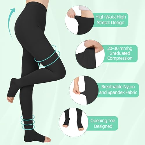 20-30mmHg Compression Pantyhose,Compression Leggings for Women Men X-Large Black