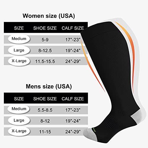 LEVSOX Plus Size Compression Socks Wide Calf Men&Women 20-30 mmhg Knee High Support Socks for Medical, Nurse, Diabetic 3 Pair-black X-Large