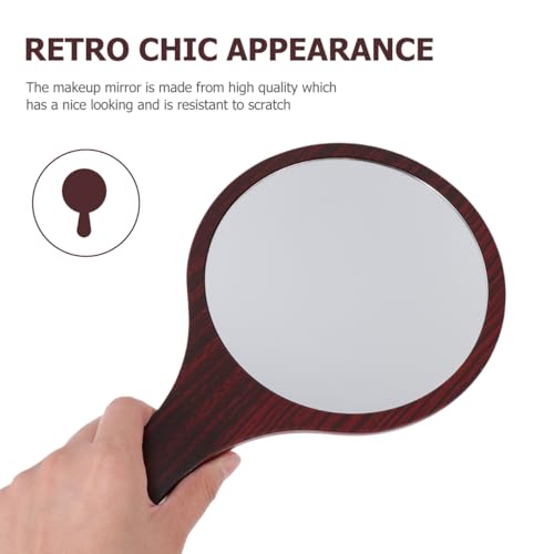 balacoo Wooden Handle Makeup Mirror Handheld Round Cosmetic Mirror Lightweight High Definition Reflection for Travel and Home Use