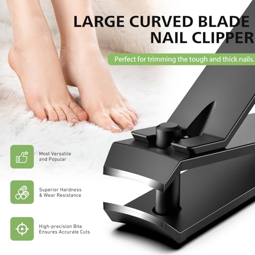 BALUCA Curved Toenail Clipper for Thick Nails, Heavy Duty Stainless Steel Toe Nail Clippers for Seniors, Men & Women, Stainless Steel Nail Cutter for Accurate Trimming and Grooming (All Black) All Black