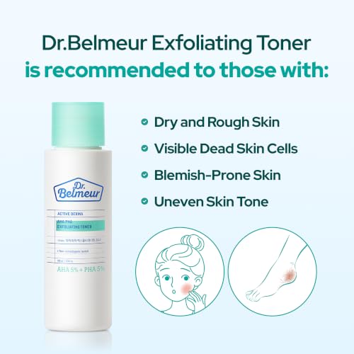 Dr. Belmeur AHA/PHA Exfoliating Toner (3.3fl oz) - Korean Skincare Mild Exfoliating & Pore-Refining Toner – AHA, PHA,. Allantoin & Panthenol for Smooth, Hydrated Skin.